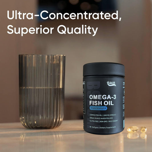 Triple Strength Omega 3 Fish Oil Burpless Fish Oil Supplement W EPA & DHA Fatty Acids From Single-Source Wild Alaska Pollock 90 Count